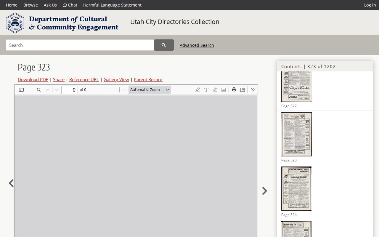 Utah city directory scan showing an OCR indexed name, address, and page layout