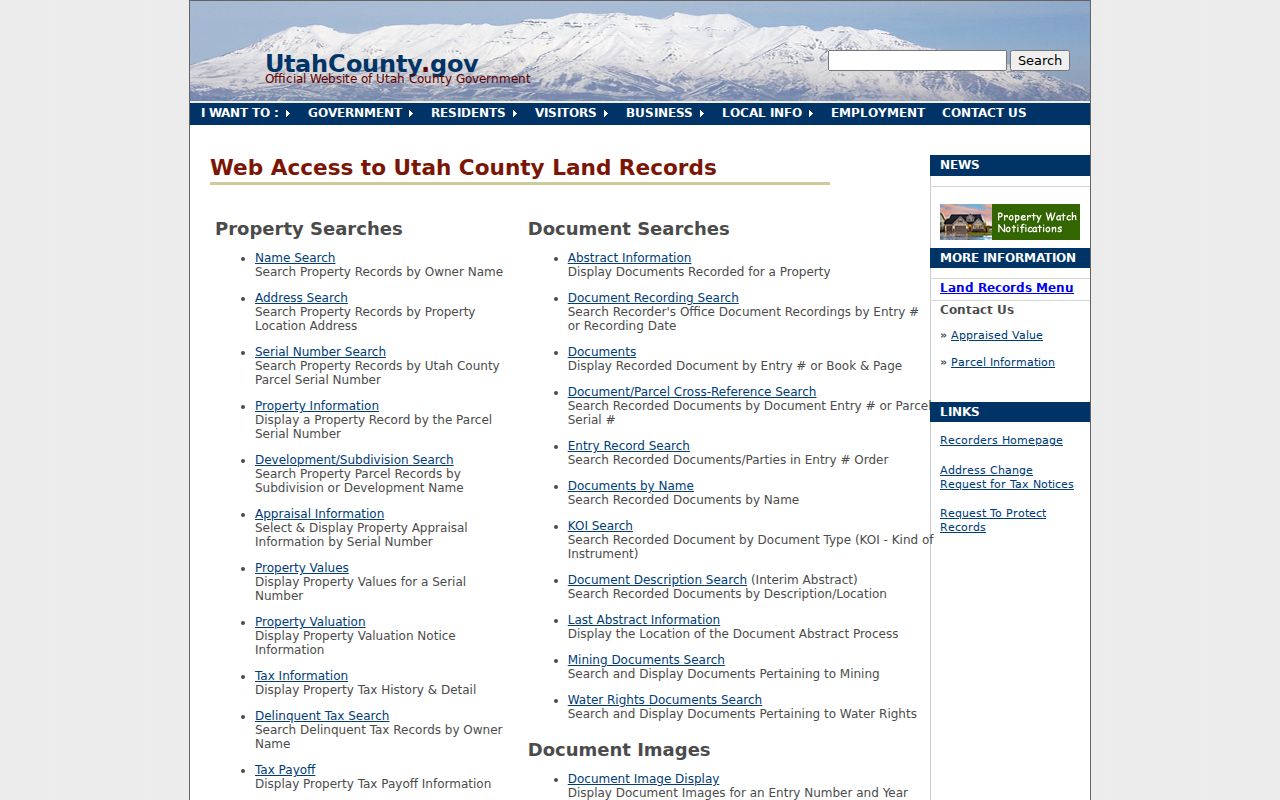 Utah street directory routes through Utah County land-record searches