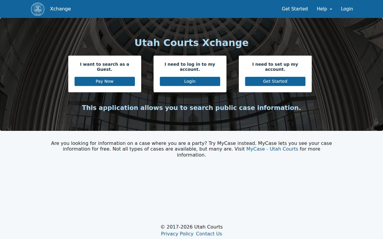 Utah resident lookup using the Utah Courts Xchange public case search screen